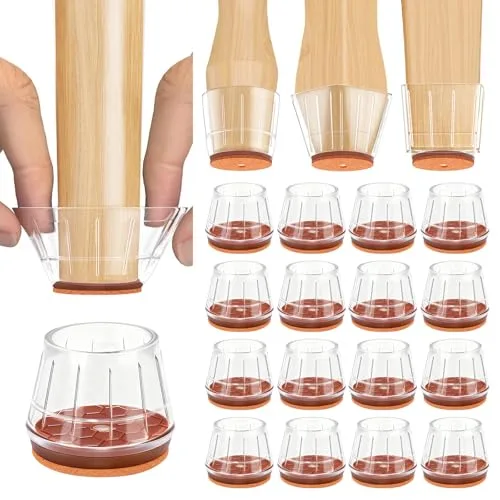 16 pcs silicone chair leg floor protectors, transparent, non-slip