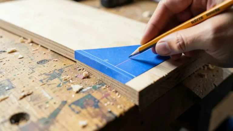 Marking a 45-degree angle on trim with a speed square and pencil