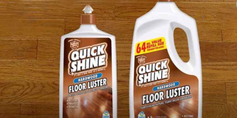 Quick Shine Hardwood Floor Luster standard bottle next to the 64-ounce refill jug