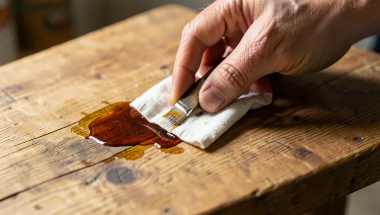 Applying boiled linseed oil to wood with a cloth