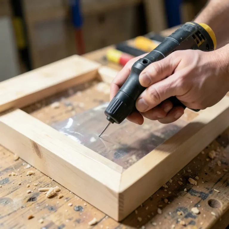 Attaching a plastic sheet to a wood frame with adhesive