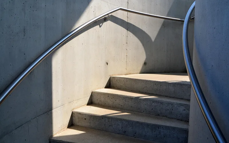 bare concrete steps and landing before wood stair treads are attached