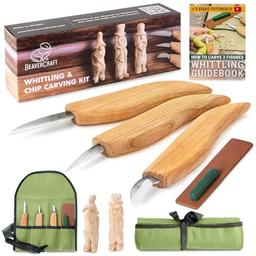 BeaverCraft S15 wood carving knife kit with leather strop and tutorials