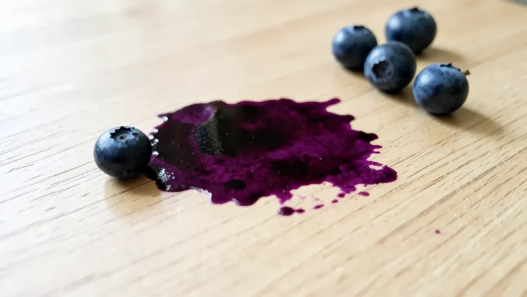 A fresh berry stain on wood -- acting quickly before it sets makes removal much easier