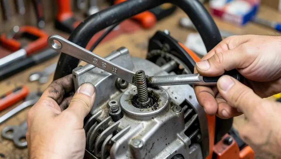 Removing and inspecting a chainsaw spark plug for fouling or damage