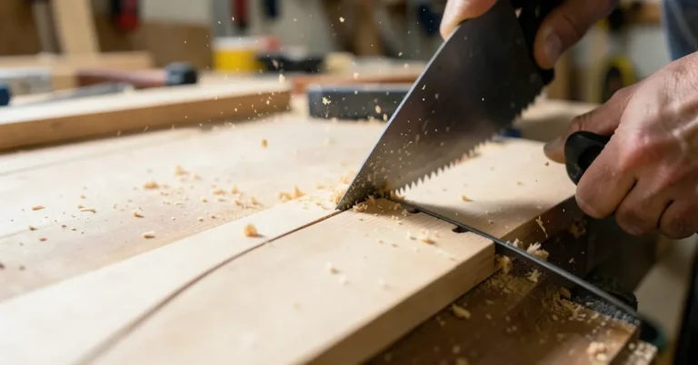 Cutting a smooth curved line into a wood board with a saw