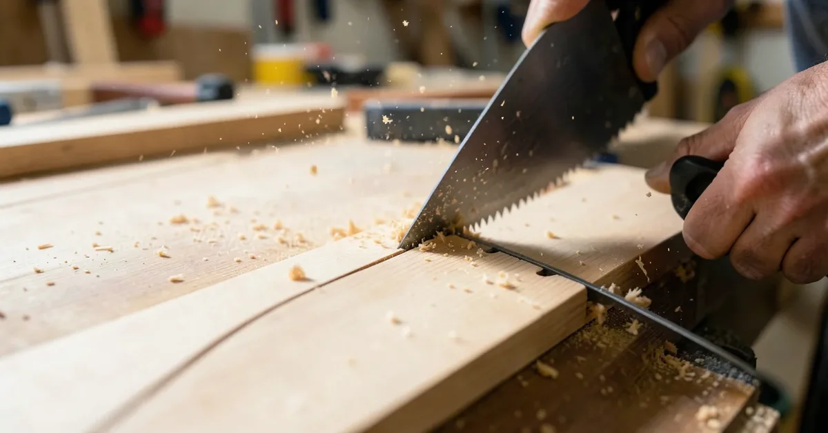 Cutting a smooth curved line into a wood board with a saw