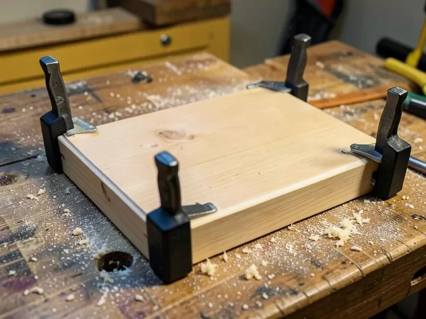 Clamped glue-up for a cutting board blank drying overnight