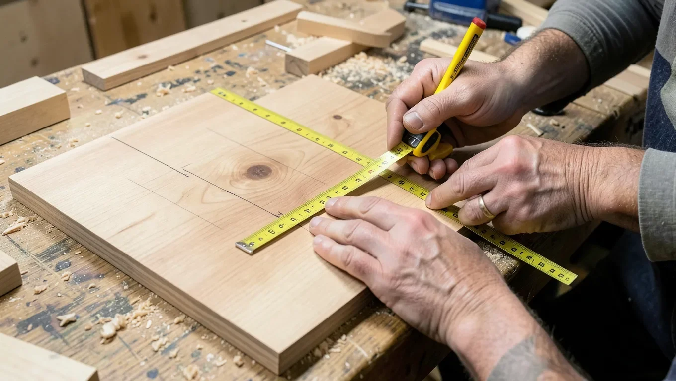 Marking cutting board dimensions on a maple board before cutting