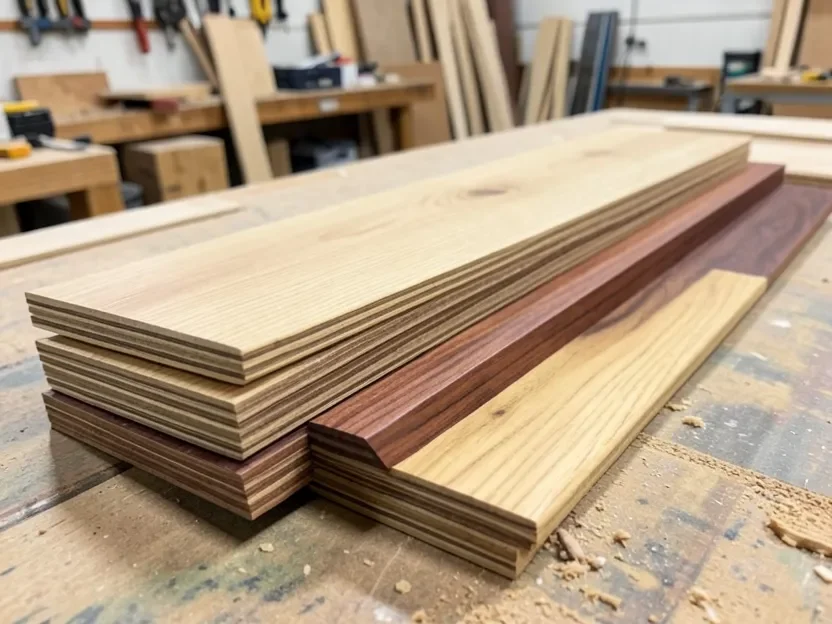 Maple, walnut, and cherry hardwood boards for a cutting board