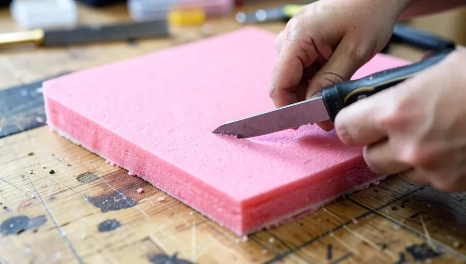 Cutting rigid XPS foam board insulation to size for lining a DIY cooler