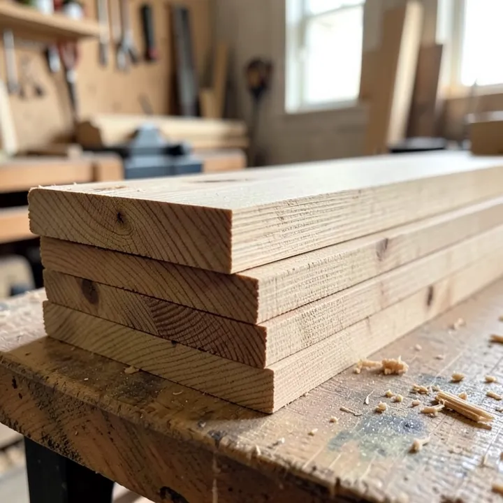 Stacked pressure-treated lumber boards showing natural grain before sealing