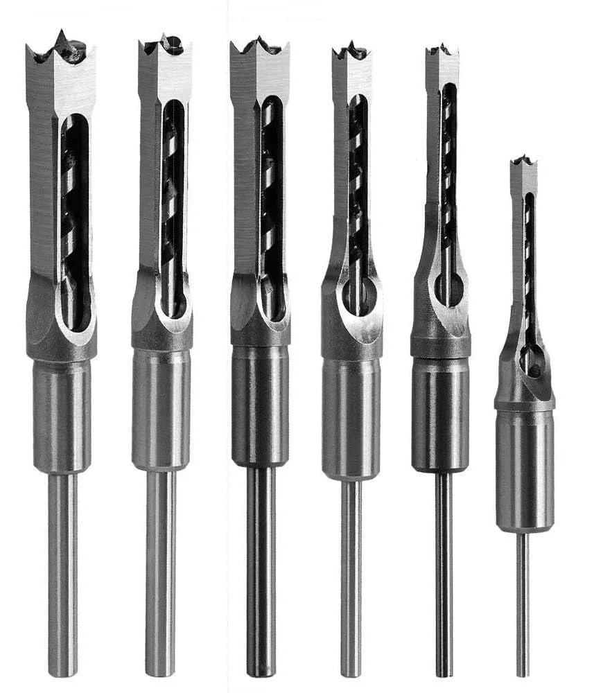 Square hole mortise chisel drill bit set, 6 pieces