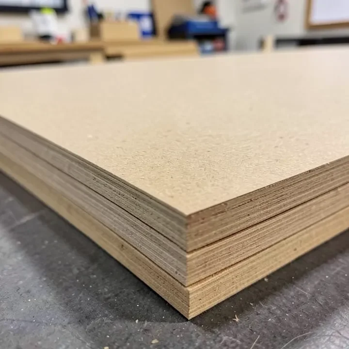 stack of MDF fiberboard sheets showing the smooth uniform cut edge