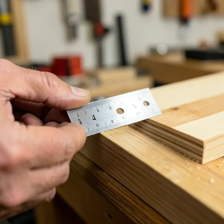 hands checking a cut angle on a wood board with a protractor angle finder
