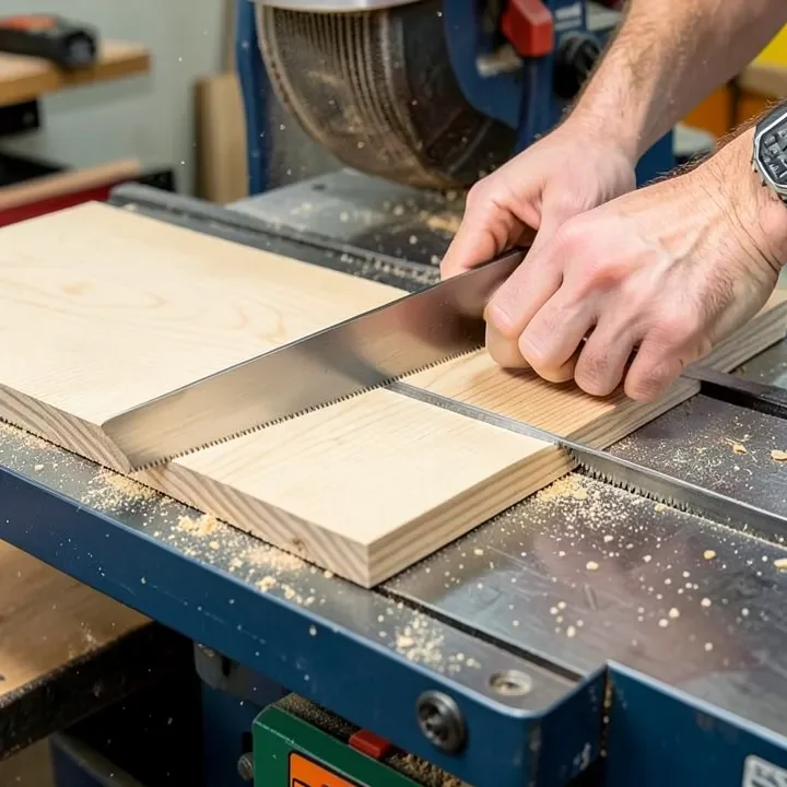 Cutting plywood on a table saw with a fine-tooth blade for a clean edge