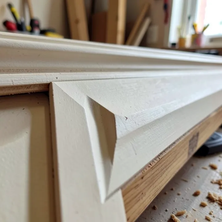 close-up of painted MDF board and batten wall molding panels