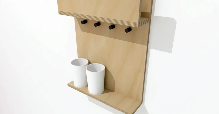 Plywood shelf with visible edge-grain layers showing grade and thickness