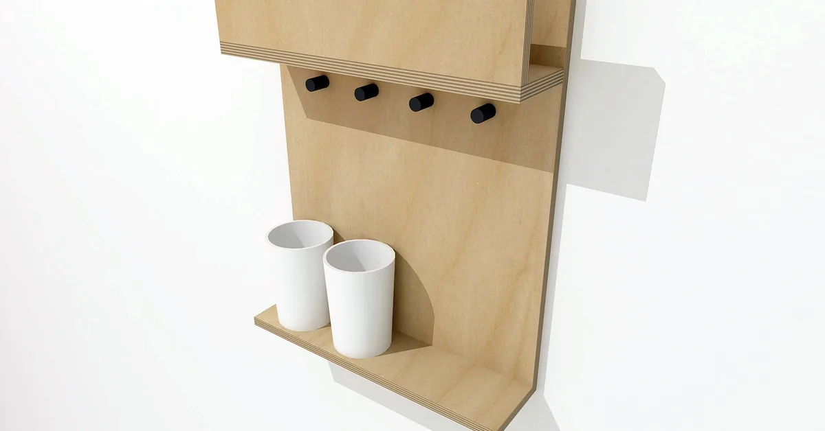 Plywood shelf with visible edge-grain layers showing grade and thickness