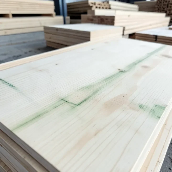 stacked pale poplar boards showing mineral streaking