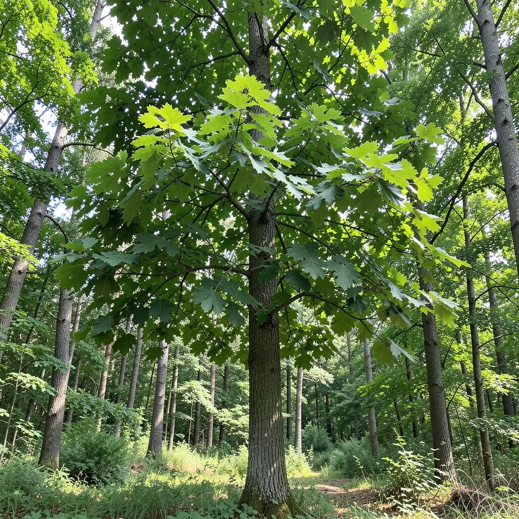 Tall poplar tree with broad deciduous leaves