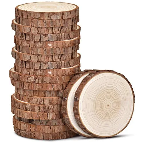 Unfinished natural wood slices with bark 20 pack kiln dried wooden coasters for crafts