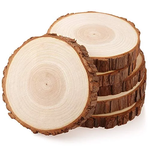 Fuyit Unfinished Wood Slices for Centerpieces, 6Pcs 6-6.3 Inch Natural Wooden Round Discs with Bark for Rustic DIY Crafts, Table Base, Wedding Decoration