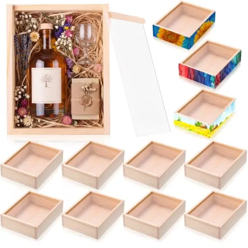 Thyle 12 piece unfinished wood display boxes with acrylic lids 6.3 x 4.9 x 1.8 inch