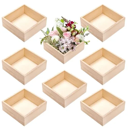 Frcctre 8 pack unfinished wooden box 6 x 6 inch square rustic storage organizer