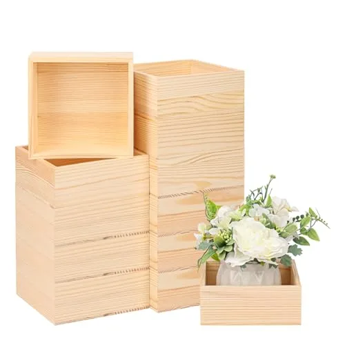 IHDYPPEW 12 pack 6 x 6 inch unfinished wooden boxes square for crafts