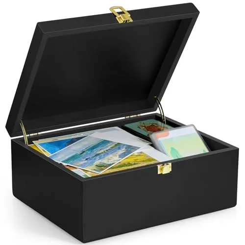 DRASTAR large wooden keepsake box black memory box decorative storage box with hinged lid