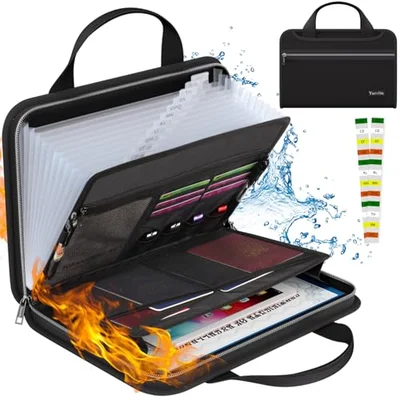 Fireproof accordion file organizer for travel receipts and documentation