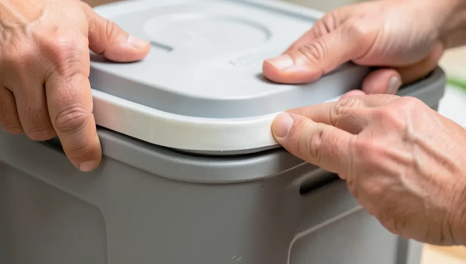 Applying foam weatherstripping tape to seal a cooler lid air gap