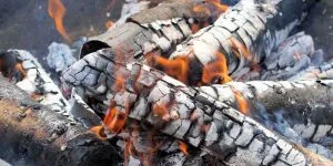 Wood ash stored in a metal container