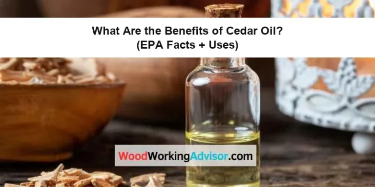 Cedarwood essential oil bottle with wood shavings, labeled What Are the Benefits of Cedar Oil