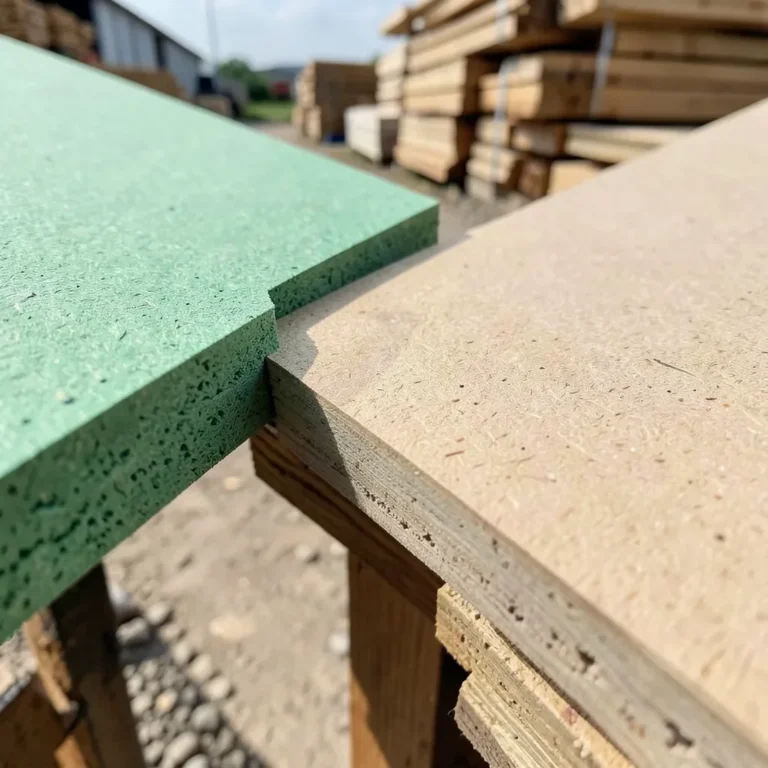 green-tinted moisture-resistant MDF board edge compared to standard MDF