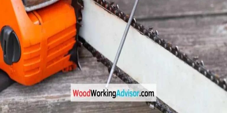 Chainsaw chain and guide bar being checked for wear with a file