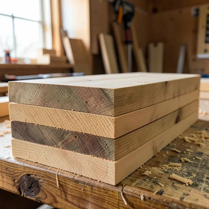 stack of pressure treated lumber boards showing sawn end grain
