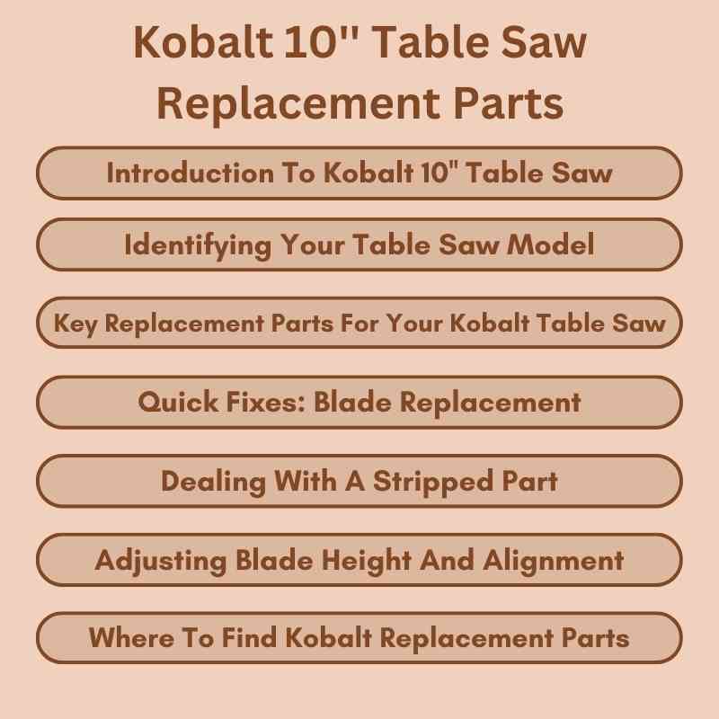 Kobalt 10'' Table Saw Replacement Parts