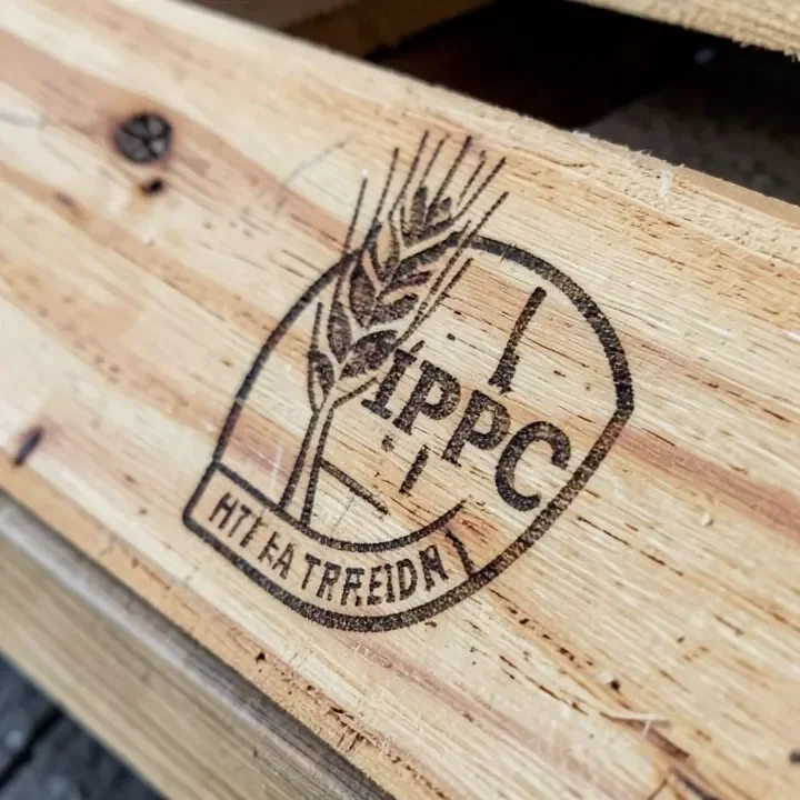 IPPC heat-treated HT stamp branded into a wood pallet block