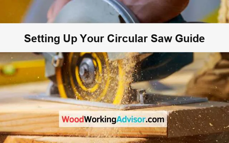 Circular saw blade cutting through a wood board with sawdust flying, guide clamped in place Circular saw blade cutting through a wood board with sawdust flying, guide clamped in place