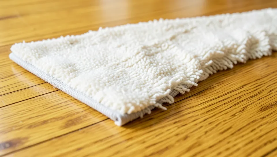 Microfiber mop pad cleaning along the grain of a hardwood floor