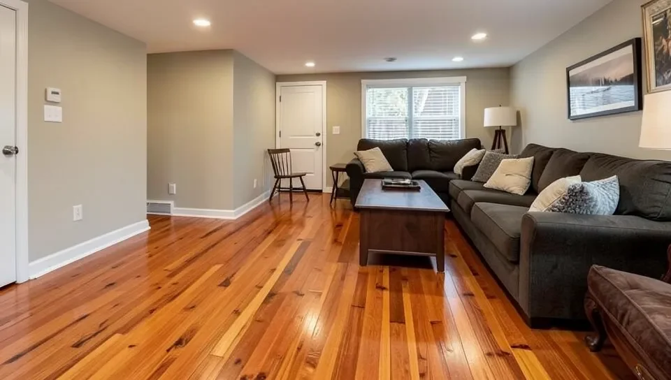 Finished basement with engineered hardwood flooring