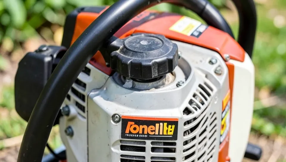 Close-up of a gas chainsaw engine