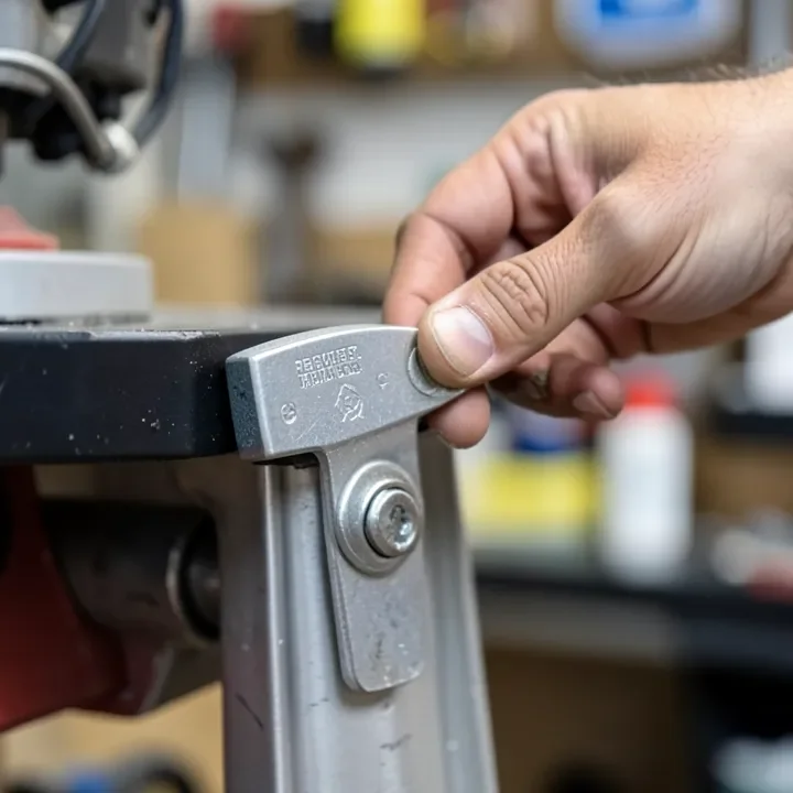 Quick-release clamp bracket mounting a miter saw to a stand