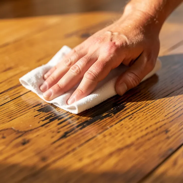 Rubbing a scuff mark off a hardwood floor with a cloth