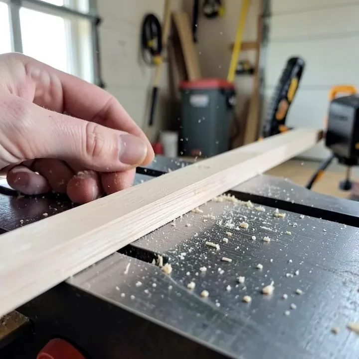 Checking a piece of trim molding before making a miter cut