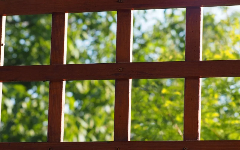 Wood pergola lattice crossbeams fastened with exterior screws