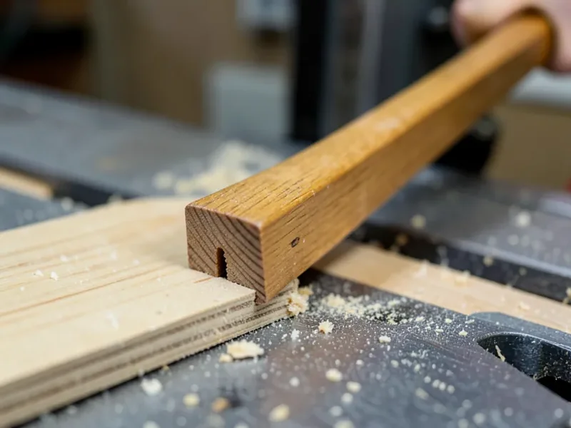 Notched heel of a push stick hooking the back edge of a board