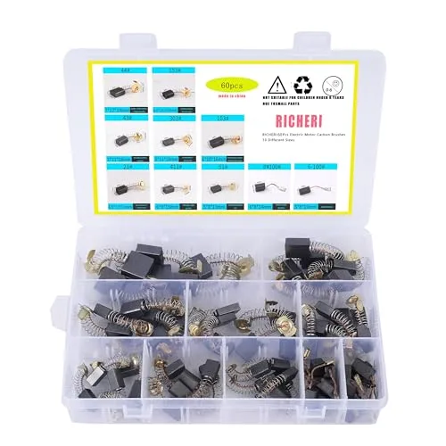 Assorted replacement carbon motor brushes for power tools including miter saws